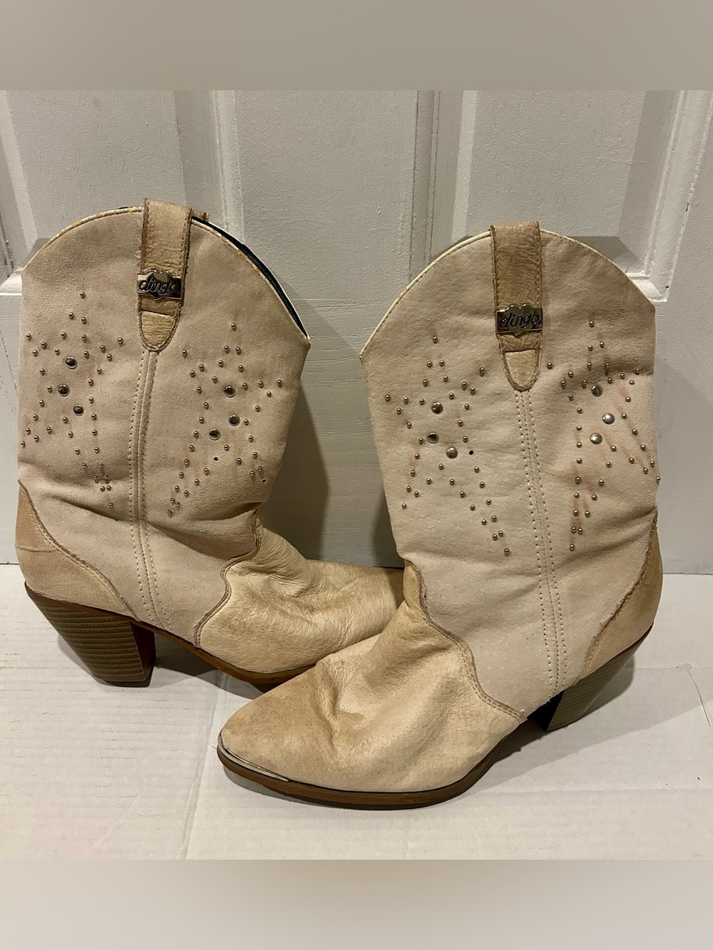 Vintage dingo Cream Studded Western Heeled Boots